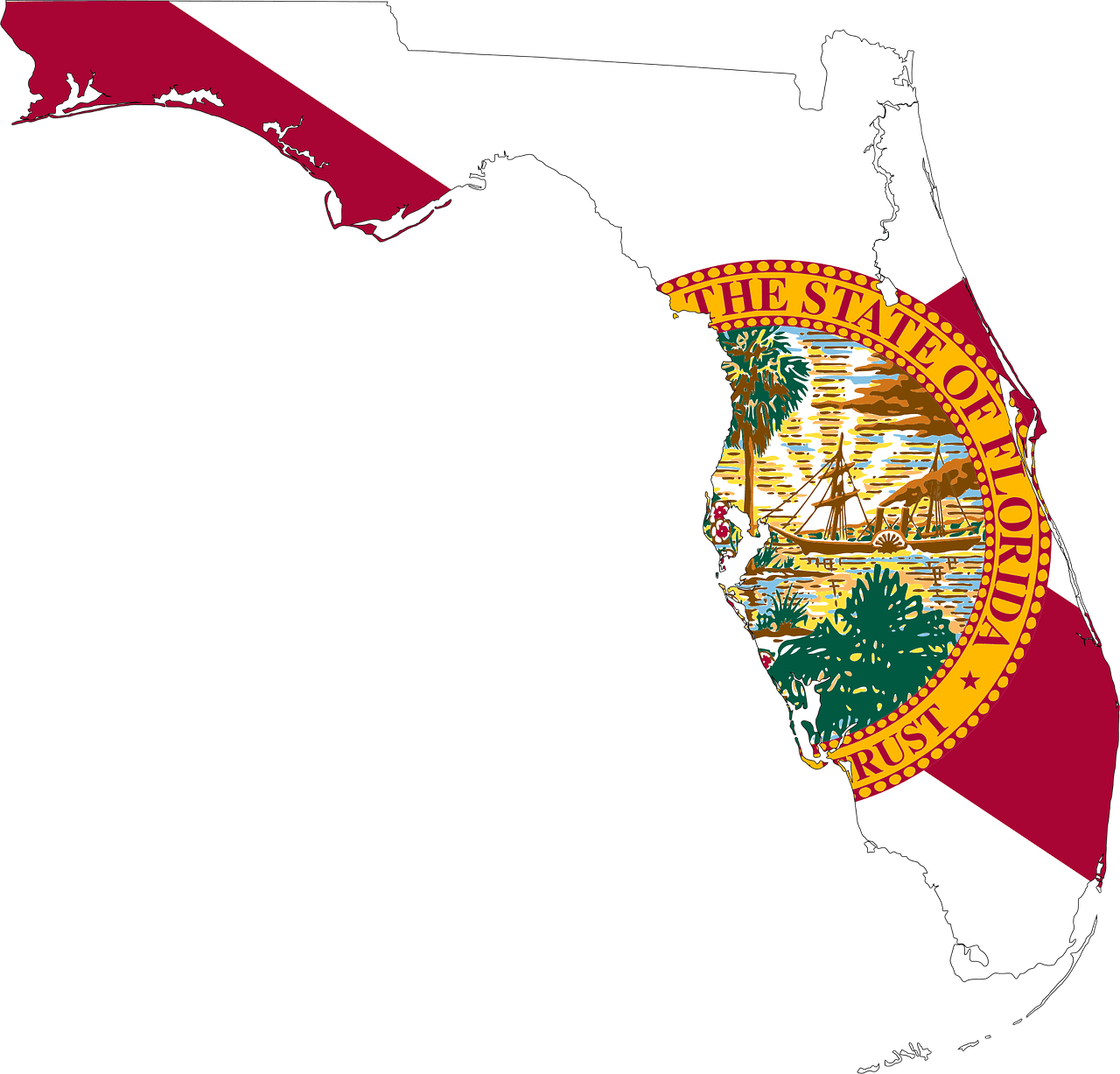 Florida State Outline With Its State Flag Superimposed